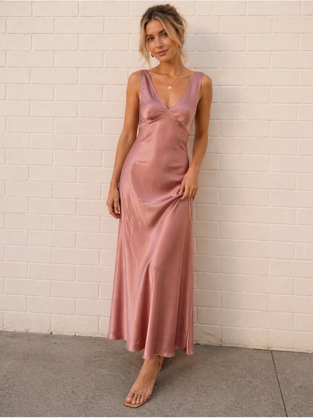 Satin Slip Dress Pink Soft Feminine Elegant Side Slit Size M NWT